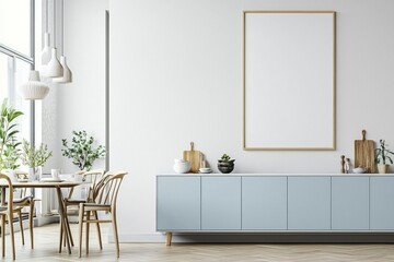 Poster Mockup in Kitchen Interior with White Wall created with Generative AI