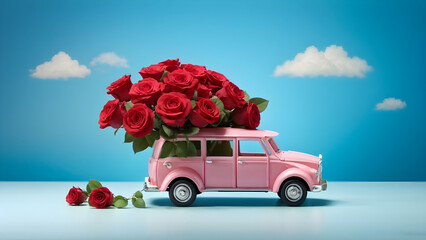 Toy delivery truck of roses