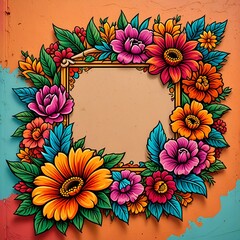 frame with flowers and leaves
