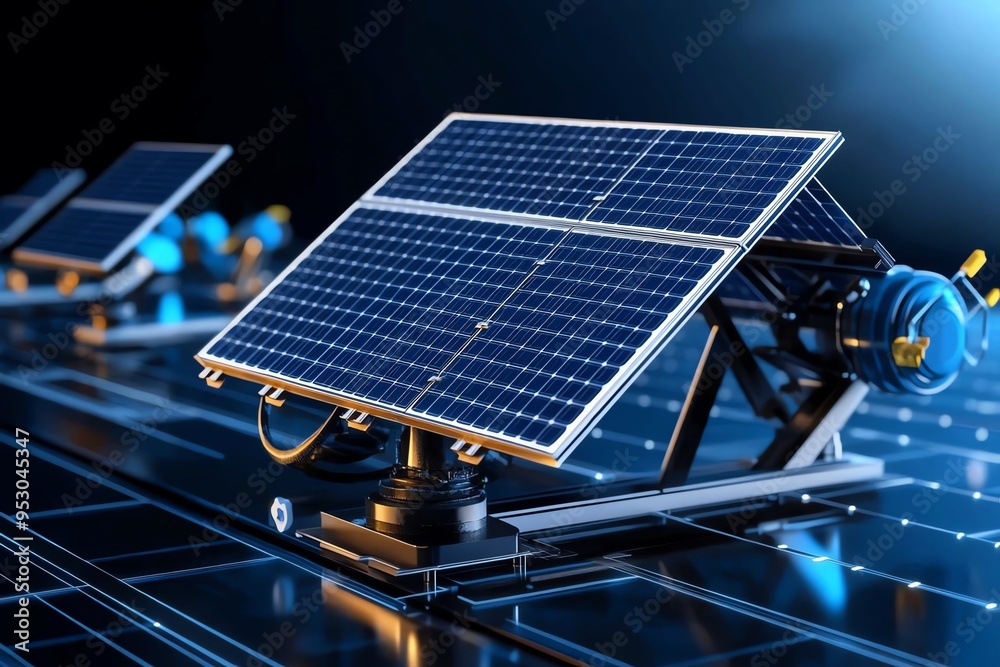 Fototapete Clean energy engineering design is highlighted in a minimalist blueprint showing the structure and layout of a solar farm