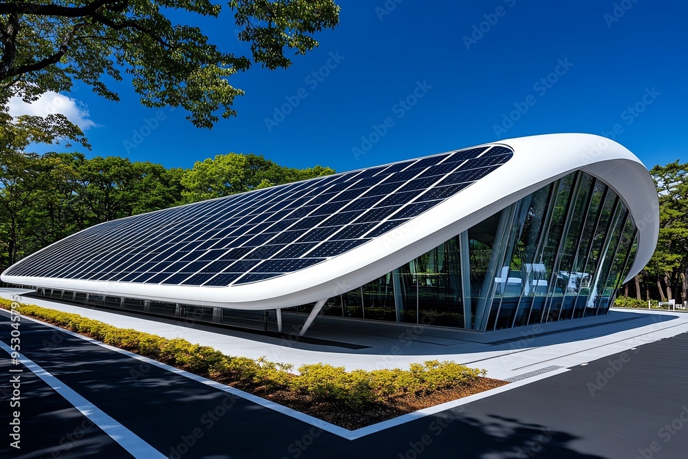 Aufkleber Clean energy output efficiency is depicted in a minimalist design focusing on the streamlined operation of a solar panel array