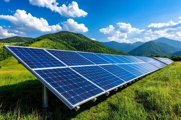 Clean energy plant operation is captured in a realistic photo showcasing the day-to-day functioning of a solar farm