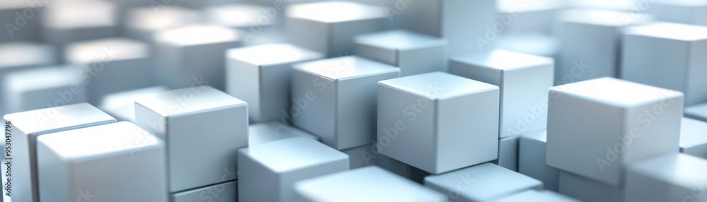 Poster abstract image of numerous white cubes, creating a pattern and texture. modern, minimalistic design 