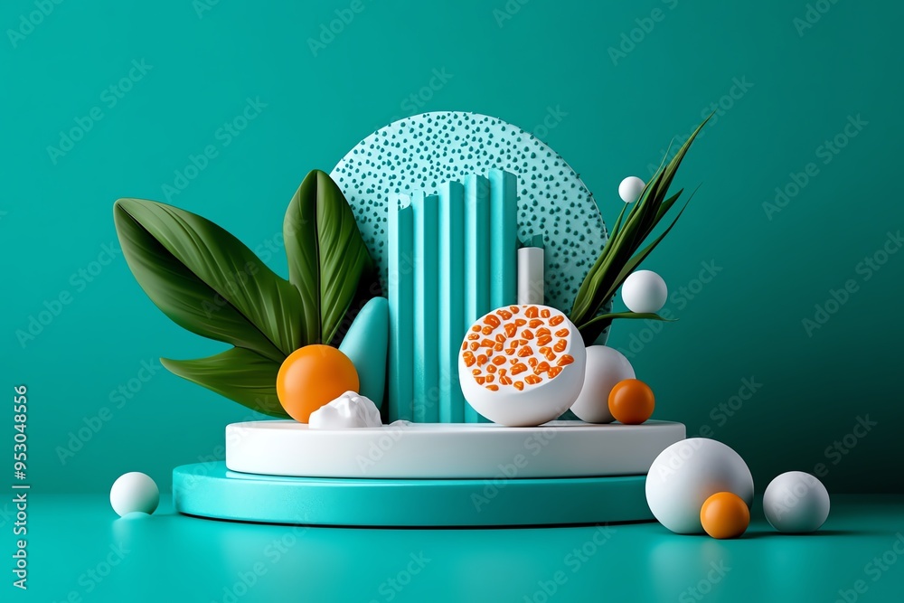 Aufkleber Mint color abstract art with geometric patterns, illustrated in a scene where abstract art features geometric patterns in mint and pastel tones, creating a visually balanced and soothing composition