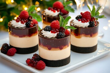 Handmade Dessert Weddings, Elegant, and Plated depicted in a wedding reception where elegant, handmade desserts are beautifully plated, ready to be served to guests