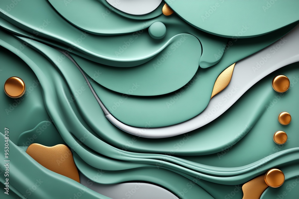 Poster Mint color abstract patterns with flowing and organic shapes, depicted in an artwork where abstract patterns in mint and pastel tones flow together, creating an organic and soothing design