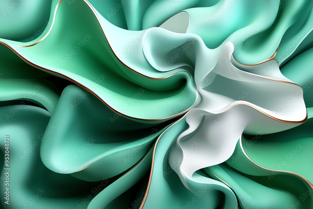 Poster Mint color abstract shapes with flowing lines and soft gradients, depicted in an artwork where abstract shapes in mint and pastel tones flow together, creating a dynamic and visually soothing