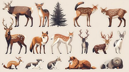 Vector animal illustrations, stylized wildlife, 