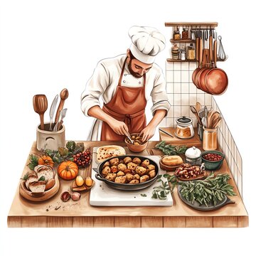 chef cooking food in kitchen clip art preview