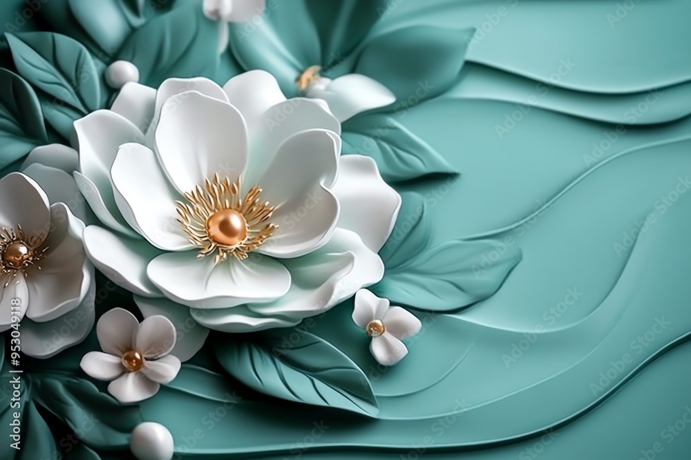 Poster mint color floral patterns with soft and subtle details, depicted in an artwork where floral pattern