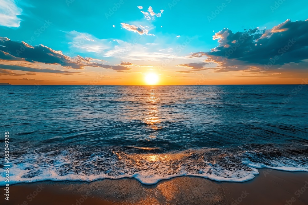 Aufkleber mint color sunset with soft pastel skies over a calm ocean, captured in a photo where the sky is pai