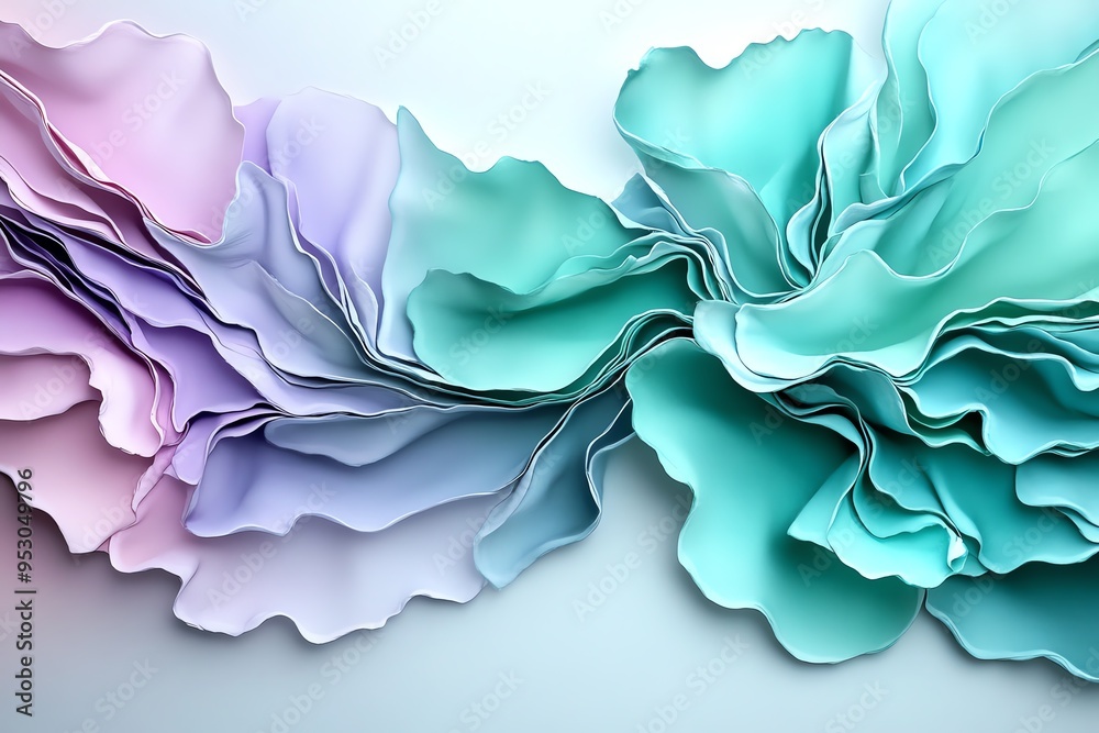 Poster Mint color watercolor art with soft and abstract patterns, illustrated in a scene where watercolor art features abstract shapes and soft blends of mint and pastel tones, creating a calming and