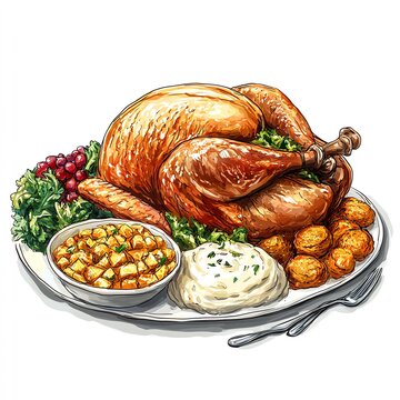 roasted turkey dinner on plate clip art preview