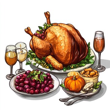 roasted turkey dinner setting clip art preview
