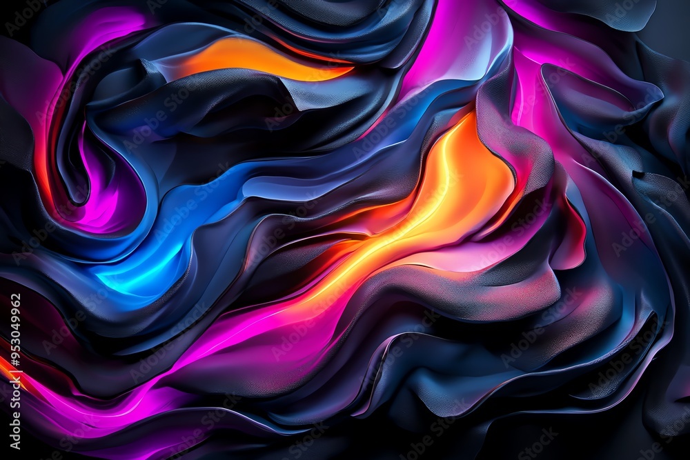 Poster Neon color abstract art with bold and expressive shapes, illustrated in a scene where abstract art features bold, expressive shapes in neon colors, creating a dynamic and visually exciting composition