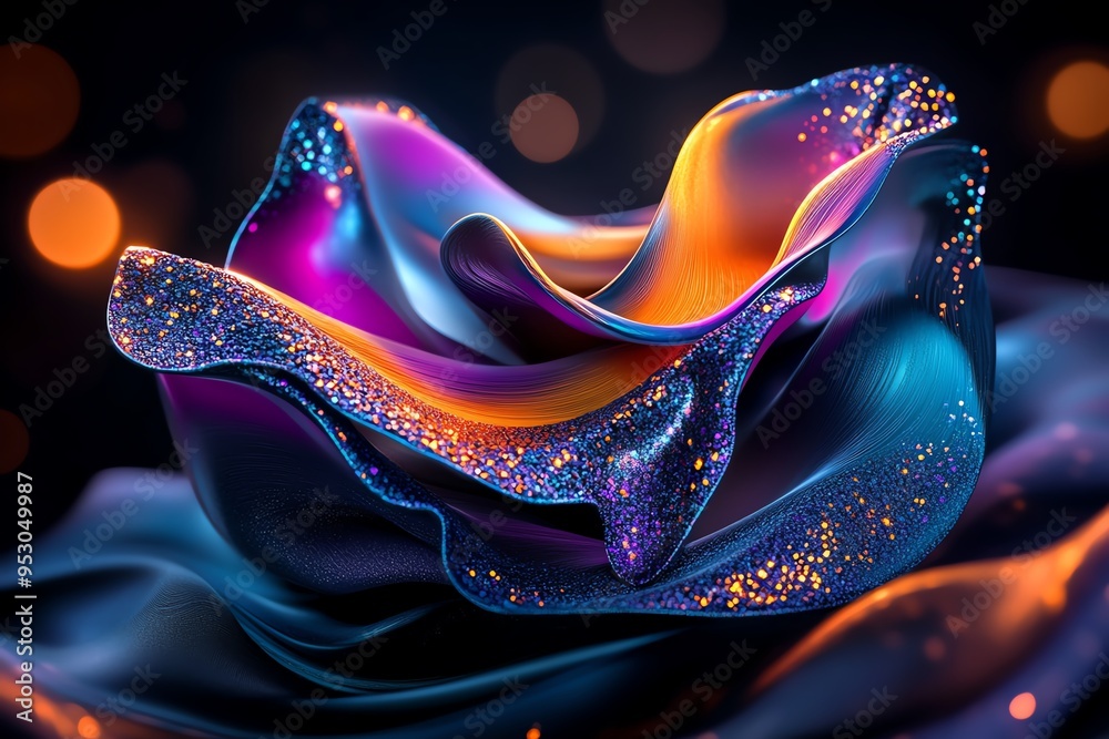 Poster Neon color abstract art with fluid and dynamic shapes, captured in a photo where abstract art features neon-colored fluid shapes, moving and blending together to create a sense of energy and