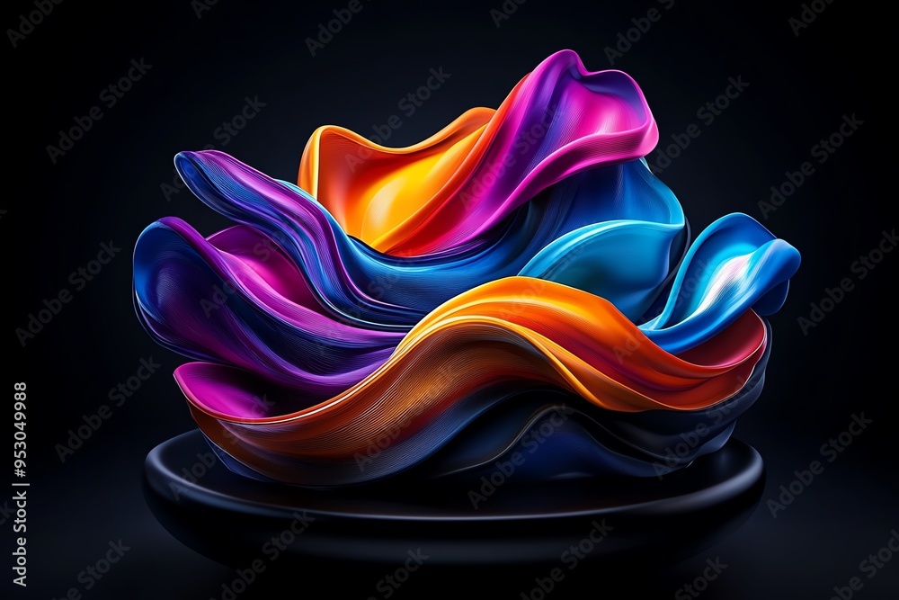 Poster Neon color abstract art with fluid and dynamic shapes, captured in a photo where abstract art features neon-colored fluid shapes, moving and blending together to create a sense of energy and