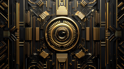 Generative ai, black and golden luxury 3d textured background in art deco style. Symmetrical. Illustration
