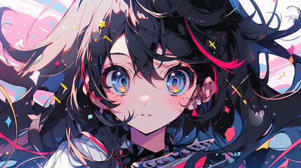 vtuber girl character big hair and cute, vertical background anime girl