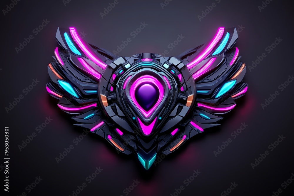 Poster neon color digital art with abstract and futuristic elements, illustrated in a scene where digital a