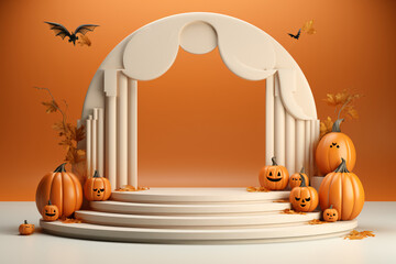 3D Realistic Halloween Podium with Pumpkin