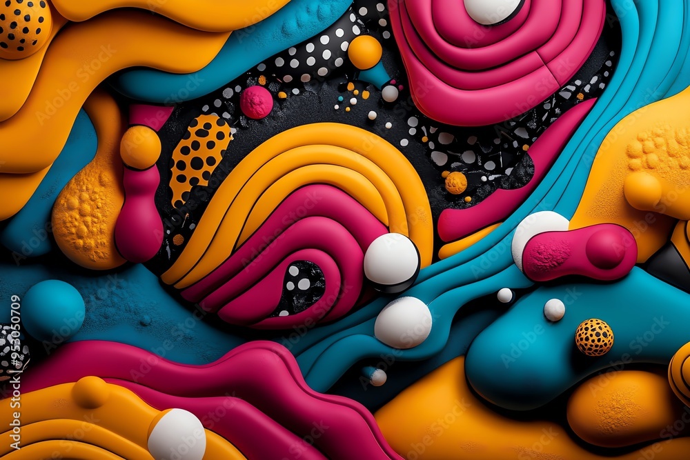Poster neon color pop art with vibrant and expressive shapes, illustrated in a scene where pop art features
