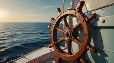 Transportation banner with closeup of ships wheel.generative.ai 