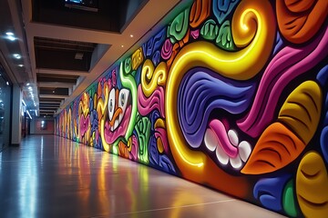 Neon color urban graffiti with vibrant and expressive details, illustrated in a scene where a...