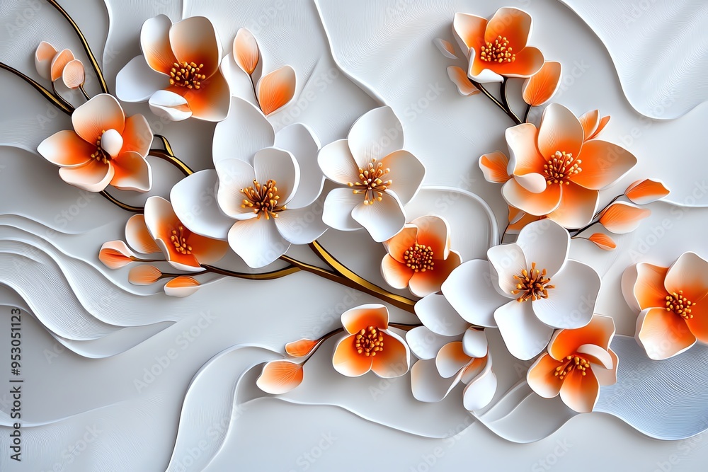 Aufkleber peach blossom abstract painting with flowing lines and pastel colors, depicted in an artwork where a