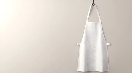 White Apron Hanging on Hook Against Beige Wall