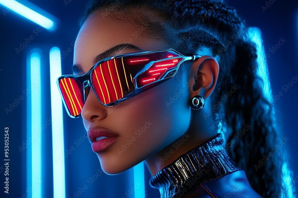 Poster piercing in a futuristic design with metallic finishes, illustrated in a scene where piercings are d
