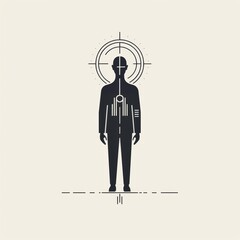 Fototapeta premium Targeted Precision - Human Figure with Crosshair Head in Minimalist illustration Art Style