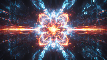 Stunning symmetrical depiction of a glowing hydrogen atom. Symmetrical. Illustration