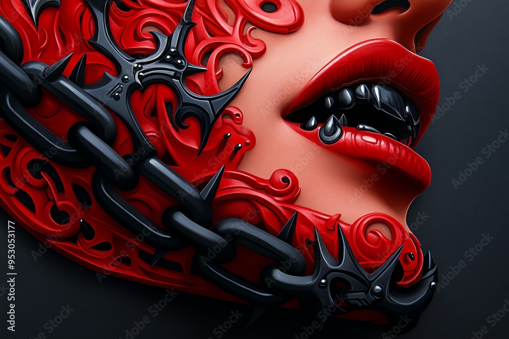 Poster piercing with a rebellious, punk-inspired design, depicted in an artwork where piercings feature spi
