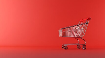 Empty Shopping Cart on Red Background