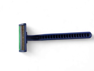 A plastic beard and mustache shaving tool with blue color isolated on white background