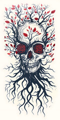 Obraz premium Tribal Skull and Tree Roots Tattoo symmetry very simple traditional tattoo flash styles illustration