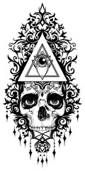 Tribal Skull and Triangle Eye Tattoo very simple traditional tattoo flash styles illustration