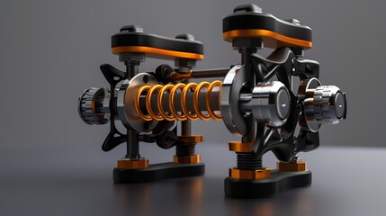 A detailed 3D render of a mechanic s coil spring compressor