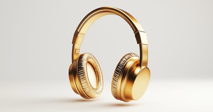 Gold headphones isolated on white background