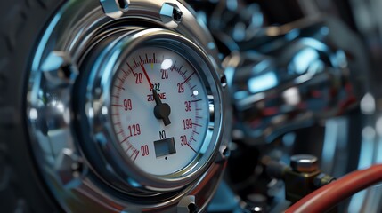 A detailed 3D render of a mechanic s tire inflator with gauge