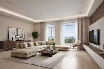 Fototapeta premium modern living room with fireplace