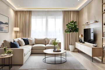 Fototapeta premium modern living room with fireplace