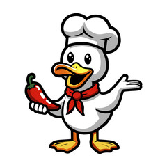 a duck with a red pepper on his head