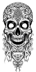Obraz premium Tribal Sugar Skull tattoo flash styles illustration