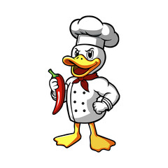 a duck with a red scarf and a white hat