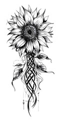 Tribal Sunflower flower Tattoo very simple traditional tattoo flash styles illustration