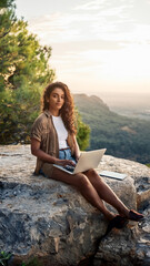 Fototapeta premium laptop nature worker ecology young woman sunset