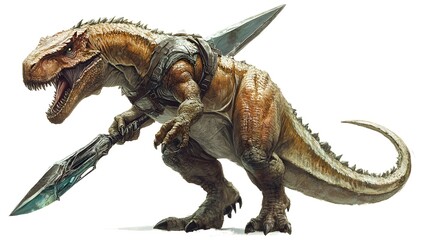 Fototapeta premium Fierce Dinosaur Warrior with Weapon