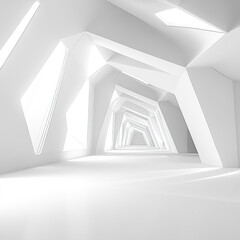 Fototapeta premium White interior, white geometric shapes, futuristic design,